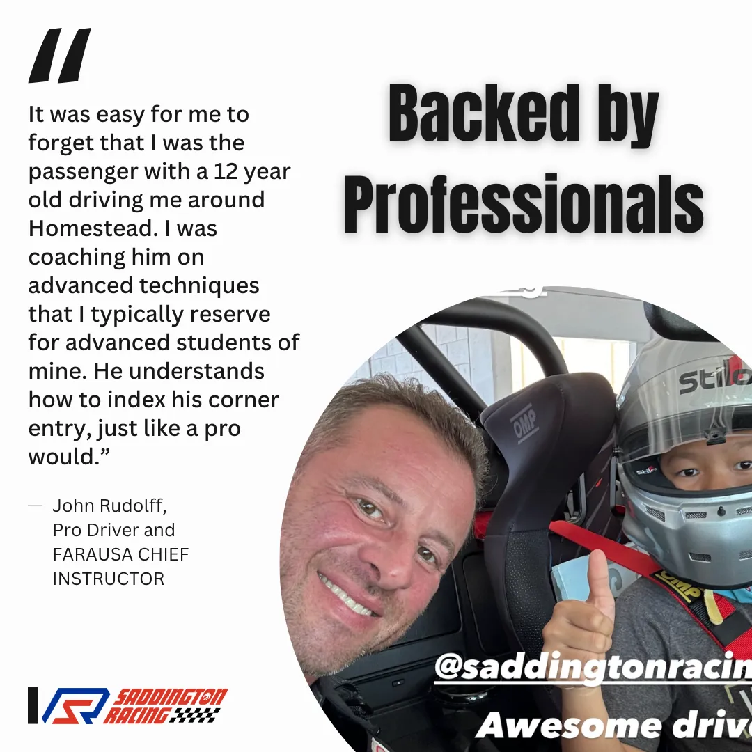 John Rudoff FARAUSA chief instructor testimonial — Joseph Saddington drives like a pro
